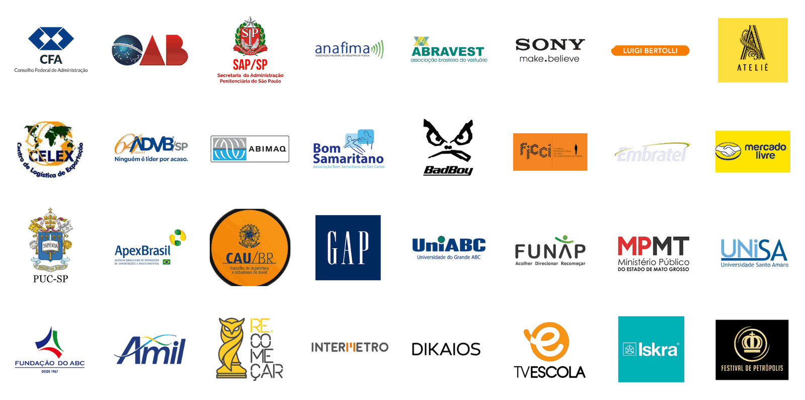 Logos de organizações que já contrataram palestras, consultorias e treinamentos com Eduardo Casarotto.